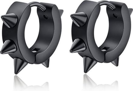 Zwarte Oorringen - Spikes - Oorbellen Heren - Edelstaal