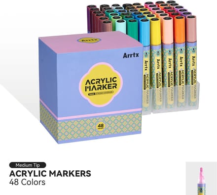 Arrtx - Acrylmarkers - 3 mm Medium Tip - Valve Design - Paint Markers - 48 kleuren