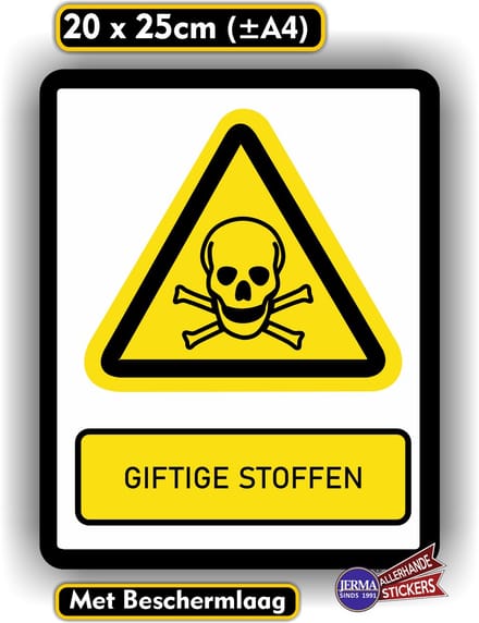 Jerma - Doodshoofd - Gevaar - ISO norm - Sticker - 20 x 25 cm - Weerbestendig - Zelfklevend - Vinyl