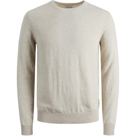 JACK & JONES Emil knit crew neck slim fit - heren pullover viscosemengsel met O-hals - beige melange