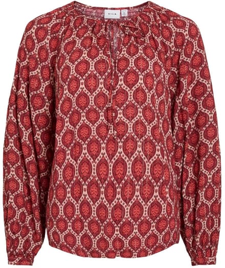 Vila Blouse Viecora Elva V-neck Ls Top 14116647 Savvy Red/multi Dames Maat - W44