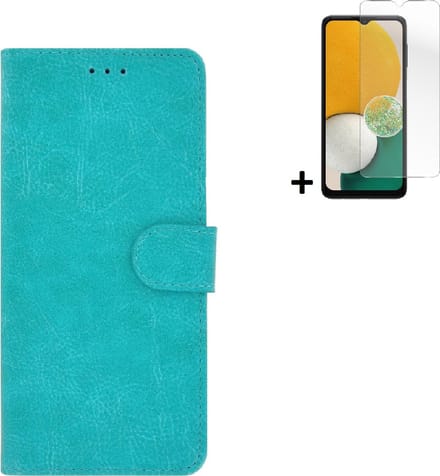 Geschikt voor Samsung Galaxy A04 Hoesje - Bookcase - A04 Screenprotector - Pu Leder Wallet Book Case Turquoise Cover + Screenprotector