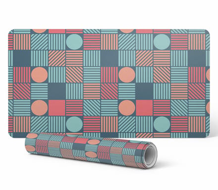 Vinyl bureauonderlegger met geometrisch retropatroon 90x45 cm