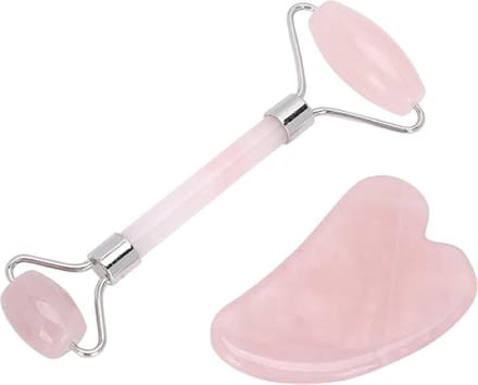 Igoods Massage Set - Rose Quartz Roller en Steen - Gezichtsmassage - Facial Roller - Schraper - Roze