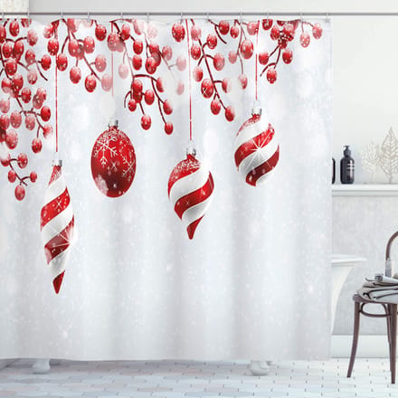 ABAKUHAUS Douchegordijn – Badkamerdecoratie Polyester 175x180 – wit/rood