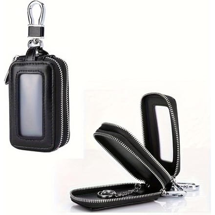 Étui à clés double couche en cuir PU à accrocher sécurisé à la taille pour le rangement des clés de voiture - Mini sac élégant pour accessoires d'intérieur noir