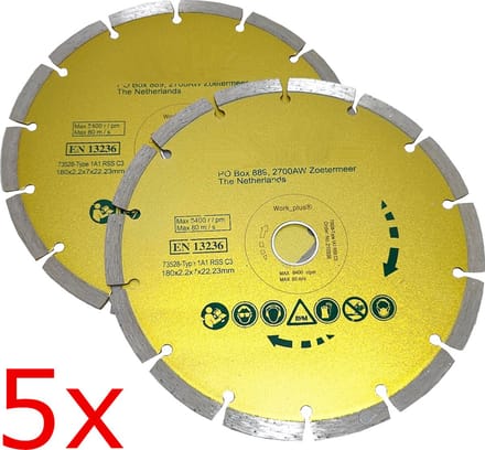 5x Diamantschijf 180mm segment slijpschijf getand Droog / nat Type diamant schijf