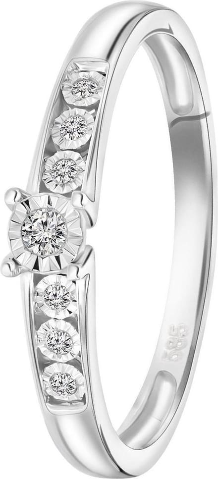 Lucardi Dames ring met 7 diamanten (0,05ct) - Ring - Cadeau - 14 Karaat Goud - Witgoud