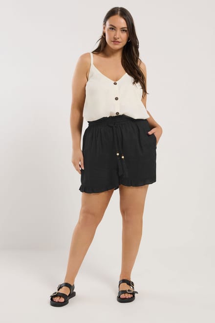 Yours Short Met Elastische Taille En Ruchezoom In Zwart Size 48