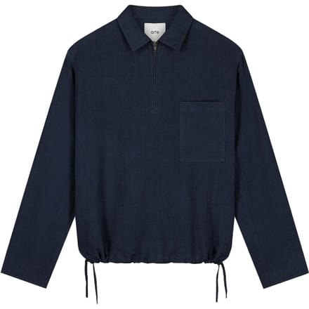 Mannen Long Sleeve T-shirt Linen QuArter Zip Pullover Marine