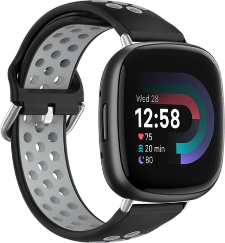 By Qubix - Geschikt voor fitbit Versa 3 & 4 / Sense 1 & 2 - Sport editie - Large - Zwart + grijs