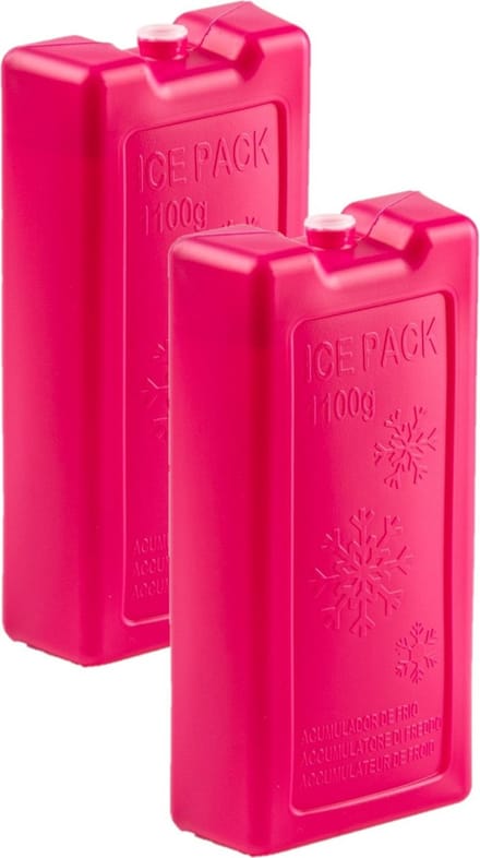Plasticforte koelelementen - 8x stuks - 1100 ml - 22 x 11 x 5 cm - roze - kunststof