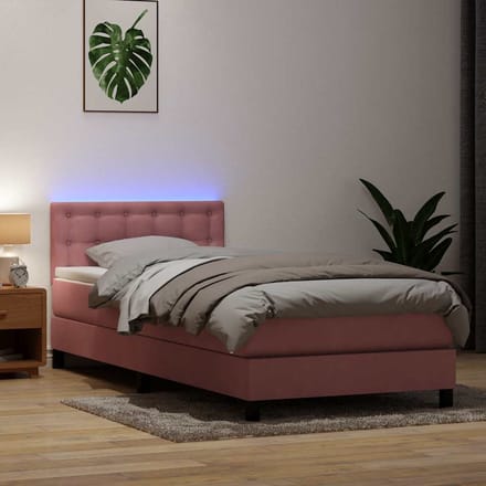 vidaXL - Boxspring - met - matras - en - LED - fluweel - roze - 90x210 - cm