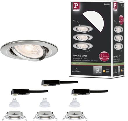 LED-inbouwlamp 3-Step-Dim Nova GU10 Flat draaibaar 3x4,9W 3x550lm 230V dimbaar 2700K Staal geborsteld