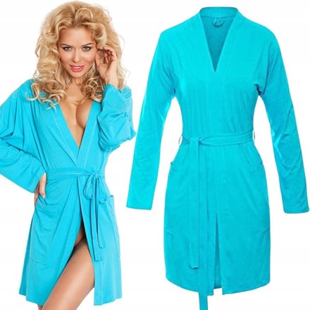 DKaren Ines- Elegante badjas van zachte viscose- turquoise - cadeau vrouw L