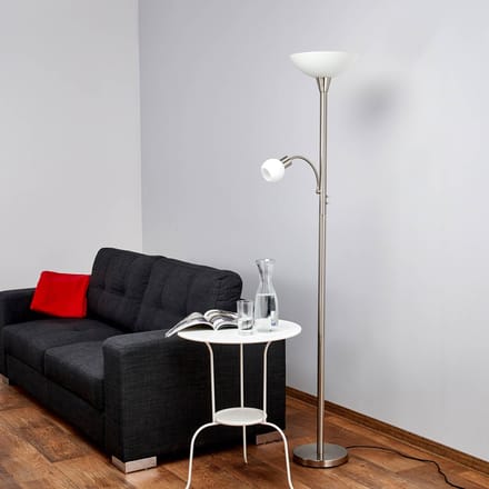 Lindby - vloerlamp - 1licht - Metaal, glas - H: 180 cm - E27 - nikkel mat, wit albast, wit opaal