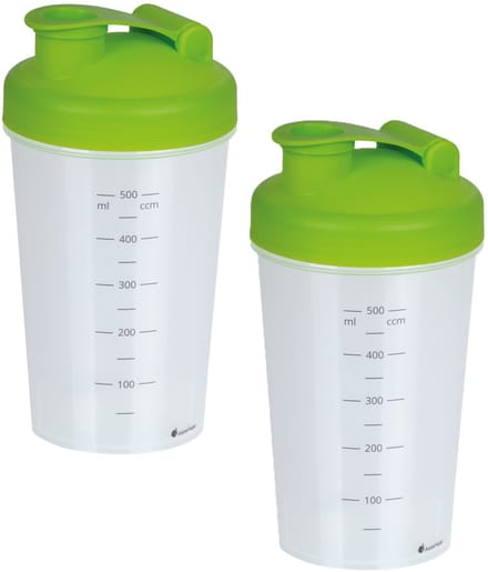 Juypal Shakebeker/shaker/bidon - 2x - 600 ml - groen - kunststof