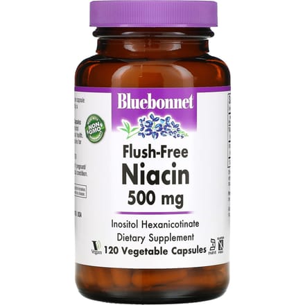 Bluebonnet Nutrition, Non-Rush Niacine, 500 mg, 120 Plantaardige Capsules