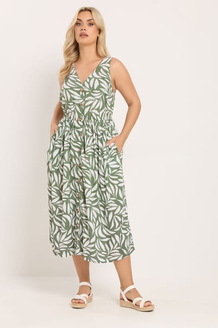 Yours Kakigroene Bladprint Sundress Size 54-56