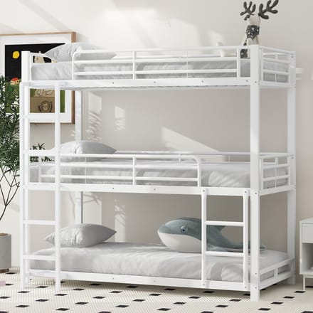MODFU - Drievoudig stapelbed – 3x 90x200 cm – Ruimtebesparend – Metaal – Wit