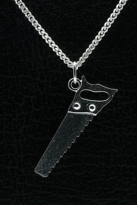 Zilveren Zaag ketting hanger - groot