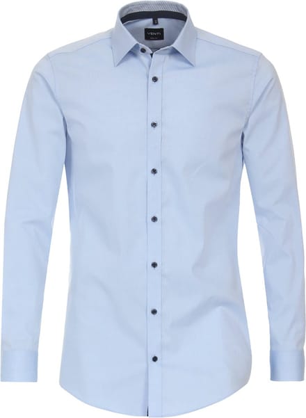 VENTI body fit overhemd - popeline - blauw - Strijkvriendelijk - Boordmaat: 41
