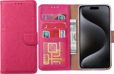 Hoesje Geschikt voor iPhone 15 Pro – Arara bookcase met pasjeshouder- Roze