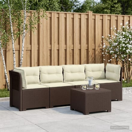 vidaXL - 4-Zits - Tuin - Sofa - met - Kussens - Rieten - Look - PP - Bruin