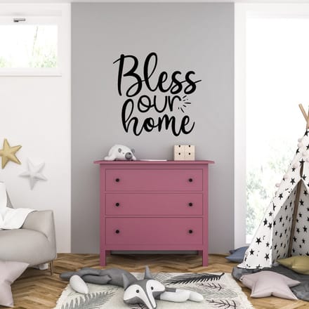 Muursticker - Bless Our Home - 46,4 x 48,8 - Zwart