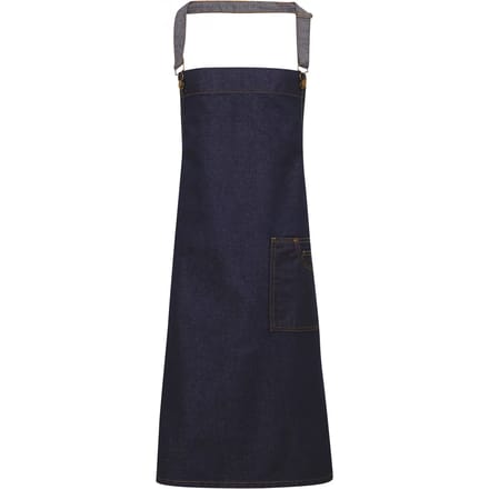 Premier District - Waxed look denim bib apron PR134 - Indigo Denim - One size