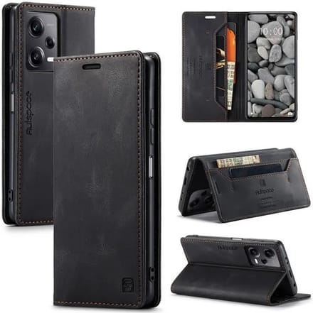 Luxe Flip Case met RFID Bescherming Kaarthouder en Magneetsluiting voor Redmi Note 12 Pro 5G / POCO X5 Pro _ Zwart