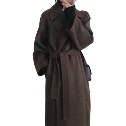 Dames Wollen Jas, Pakkraag, Losse Strik, Herfst en Winter Verlengd Model. S black