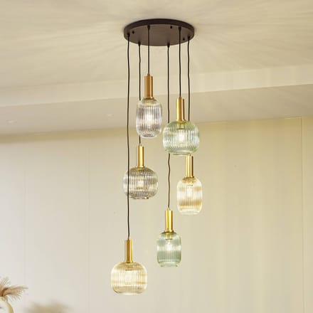 Lindby - hanglamp - 6lichts - Glas, ijzer - E27 - rokerig grijs