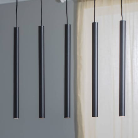 Argon Hanglamp Sone, zwart, hoekige baldakijn, 70 cm, 5-lamps.