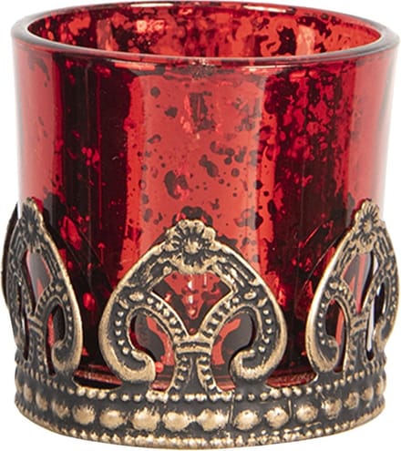 Clayre & Eef Theelichthouder Ø 5x5 cm Rood Goudkleurig Glas