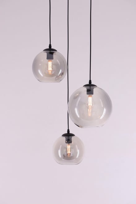 Hanglamp 3lichts - rond - Grey getint bollen
