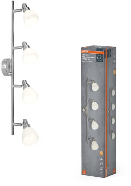 OSRAM LED spot G9 4-lamps, warm wit licht (2700 K), LED's, 7,6 W, draaibaar, glazen diffusers, nikkel design, 800 lm