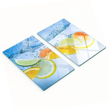 Glazen serveerplanken met afbeelding van citrusvruchten en water, 2x30x52 cm