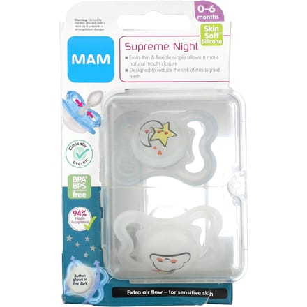 Sucette Nuit Suprême, 0-6 Mois, Transparent, Lot de 2 white