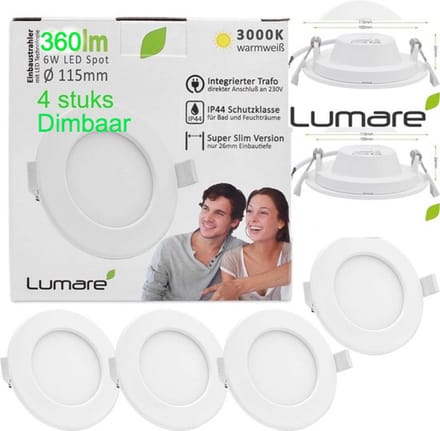 IP44 inbouwspot Wit – Dimbaar – Set van 3 – LED – Badkamerlicht Warm Wit 3000K – IP44 – Inbouw Ø 100 mm