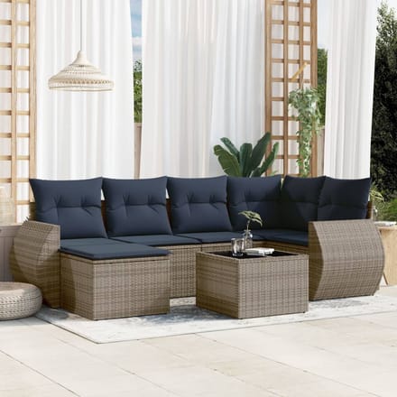 vidaXL - 7-delige - tuinbankset - met - kussens, - grijs - polyrotan