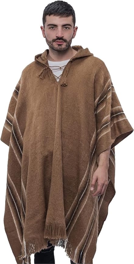 Warme en Zachte Peruaanse Poncho voor Heren - Geometrisch Ontwerp, One Size, Wollen Poncho Met Capuchon