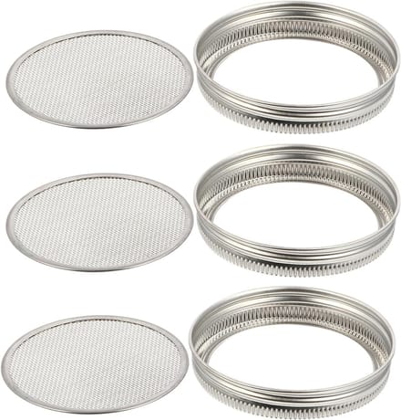 Germination Glasdeksel Set van 3 - RVS Zeef voor Thuis Kiemen en Kiempotten 86mm