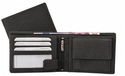 Houtkamp Heren Billfold Portemonnee – Echt Leer – Zwart met Vlechtpatroon