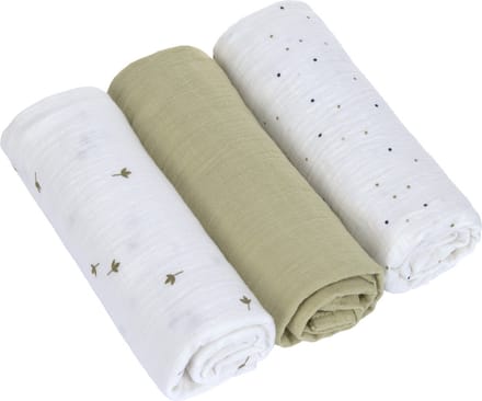 Lässig Hydrofiele luier swaddle doek 3 stuks 85 x 85 cm - Leave olive