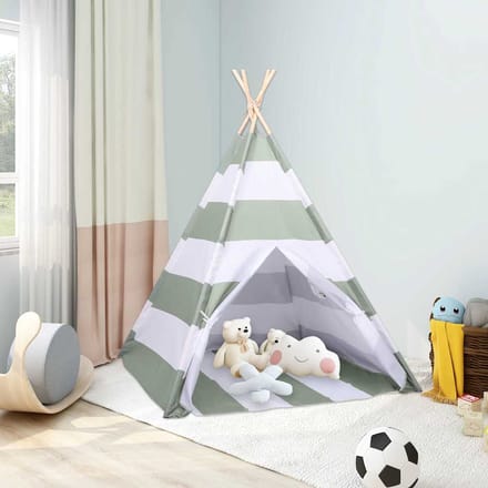 vidaXL Kindertent Grijs en Wit 120 x 120 x 150 cm Massief grenenhout