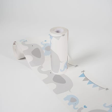 FEESTENDE OLIFANTEN BEHANGRAND | Zelfklevend - blauw grijs - A.S. Création Only Borders 11