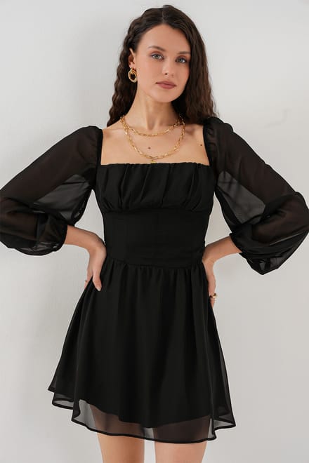 Vierkante Kraag Mini Jurk