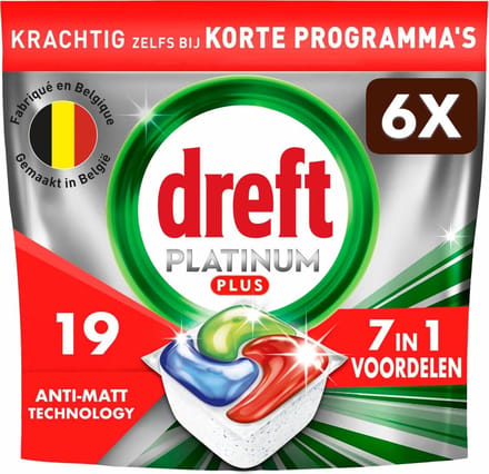 6 x Dreft Vaatwastabletten Platinum Plus All In One 19 stuks