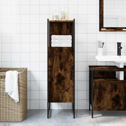 vidaXL - Badkamerkast - 33x33x120,5 - cm - bewerkt - hout - gerookt - eikenkleurig